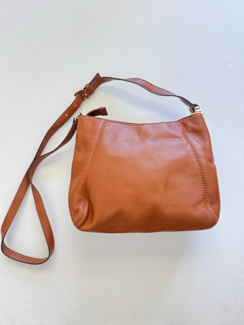 Michael Kors Cognac Leather Side Logo Gold Hardware Crossbody Bag
